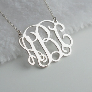 Silver Monogram Necklace 2 inch ,Monogram Initials Necklace,Custom Name Necklace,Personalized Script Necklace