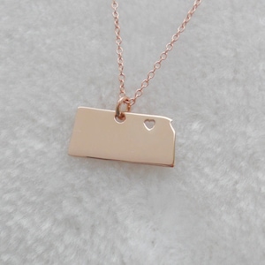 KS State Necklace,Rose Gold Kansas Necklace,Kansas State Necklace,Kansas Shaped Pendant,Kansas Jewelry With A Heart