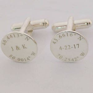 Latitude longitude Wedding Cufflinks,Engraved Coordinates Cufflinks,Personalized Initials and Date Cufflinks,Anniversary Date Cufflinks