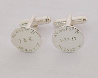 Latitude longitude Wedding Cufflinks,Engraved Coordinates Cufflinks,Personalized Initials and Date Cufflinks,Anniversary Date Cufflinks