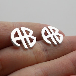 Monogram Block Earrings,Stud Monogram Earrings Sterling Silver,Monogram Stud Earrings,2 Initials Earrings,Monogram Post Earrings