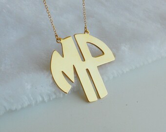 Personalized Two Initials Monogram Block Necklace,1.25" Monogram Circle Necklace,Custom Monogram Charm Necklace,Wedding Gift