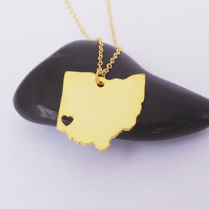 Ohio Necklace Gold ,Ohio State Necklace,Ohio Charm State Necklace, OH State Pendant Jewelry,Ohio Necklace With A Heart