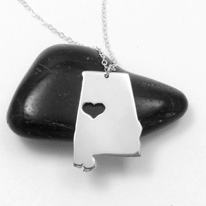 Alabama State Necklace White God,AL State Charm Necklace ,AL State Shaped Pendant,Alabama State Necklace With A Heart