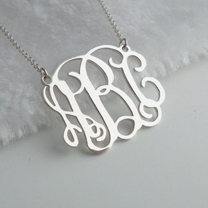 Monogrammed Christmas gift,Silver Monogram Necklace1.5&quot;,Monogram Initial Necklace,Custom Name Necklace,Personalized Script Necklace