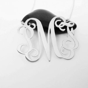 1.5 inch Monogram Necklace Silver ,Medium Monogram Initials Necklace,Custom Name Necklace,Personalized Script Necklace
