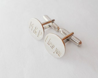 Personalized Wedding Cuff links,Initials and I Love You Cufflinks,White Gold Cufflinks for Groom,Engraved Cufflinks,Monogram Cuff Links,