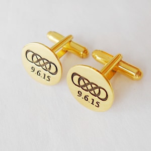 Groomsmen Cufflinks,Personalized Wedding Cufflinks,Gold Cufflinks for Groom,Infinity and Date Cufflinks,Engraved Date Cufflinks