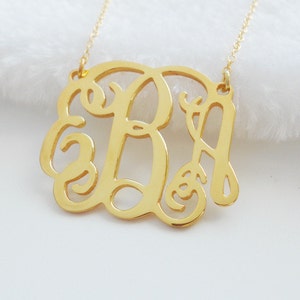 1 1/2 inch Gold Monogram Necklace,Personalized Monogram Charm Necklace,Monogram Initial Necklace,Nameplate Necklace,Christmas Gift Idea