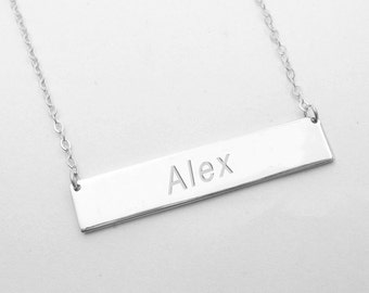 Silver Name Bar Necklace,Personalized  Date Bar Necklace,Nameplate Bar Necklace,Horizontal Bar Jewelry,Custom Bar Necklace