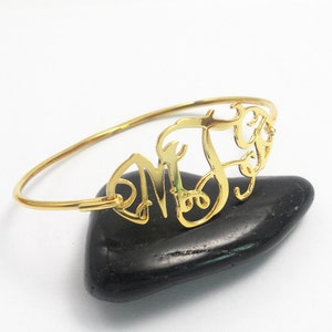 Gold Monogram Bangle Bracelet,Gold Monogram Nameplate Bangle,Personalized 3 Initial Bangle,Womens Monogram Bracelet,Cut Out Initial Bracelet