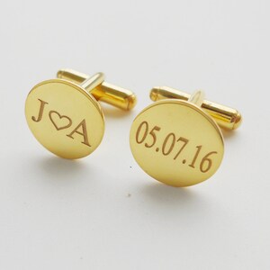Custom Cufflinks for Groom,Gold Wedding Heart Cufflinks,Initials and Date Cufflinks,Engraved Cufflinks,Monogram Cuff Links,