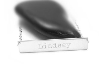 Personalized Name Bar Necklace Silver, Nameplate Bar Necklace,Quote Bar Necklace,Silver Bar Charm Jewelry,Celebrity Inpired