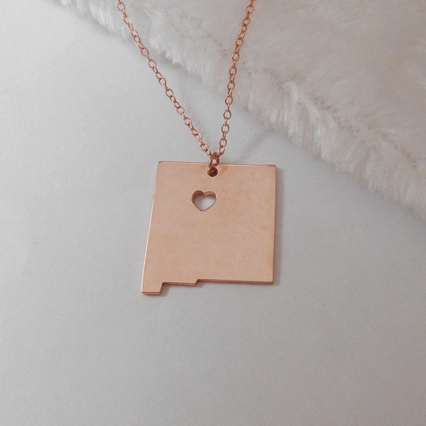 Rose Gold New Mexico Necklace,NM State State Necklace,New Mexico Shaped Necklace,New Mexico Necklace With A Heart