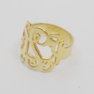 Gold Monogram Ring,Nameplate Monogram Ring,Personalized 3 Monogram Initial Ring,Womens Monogram Ring,Cut Out Initial Ring,Name Ring