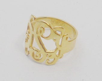 Gold Monogram Ring,Nameplate Monogram Ring,Personalized 3 Monogram Initial Ring,Womens Monogram Ring,Cut Out Initial Ring,Name Ring