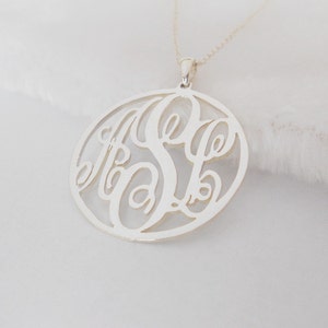 2 inch Silver Monogram Necklace,Large Monogram Necklace,Custom Initial Necklace,Personalized Vine Monogram Necklace,Circle Initial Necklace