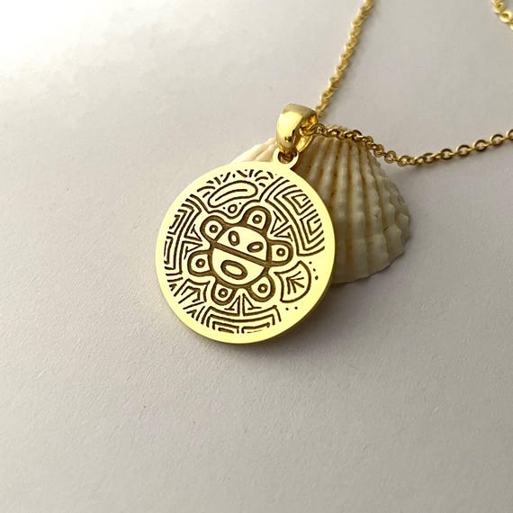 Taino Sun and Coqui Necklace, Coqui Sol Taino Symbol Necklace, Puerto Rican Taino Jewelry, Personalized Taino Logo Necklace