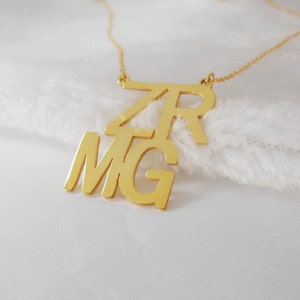 Gold 4 Initials Necklace 1.25  inch ,Gold Initials Necklace,Custom Name Necklace,Personalized Block Necklace
