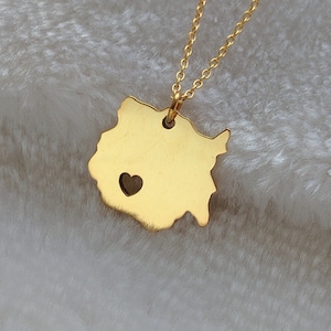 Gold Morelos State Necklace With A Heart,Mexico Morelos Shaped Necklace,Mexico Map Pendant Necklace,Mexico Charm Necklace