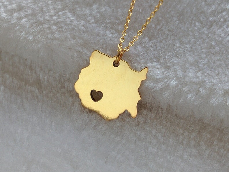 Gold Morelos State Necklace With A Heart,Mexico Morelos Shaped Necklace,Mexico Map Pendant Necklace,Mexico Charm Necklace image 1