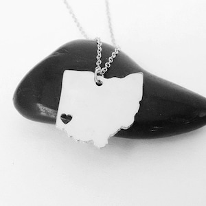 Silver Ohio State Necklace,Ohio Charm State Necklace, OH State Pendant Jewelry,Ohio Necklace With A Heart