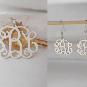 Silver Monogram Necklace and Earrings SET ,Mix and Match Monogram Necklace and Monogram Earrings,Initials Necklace,Monogram Drop Earrings
