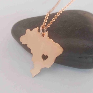 Brasilien Halskette Roségold, Brasilien Charm Halskette, Brasilien Karte Halskette, Brasilien Shaped Schmuck, Country Herz Anhänger, Geschenk für Brasilianer