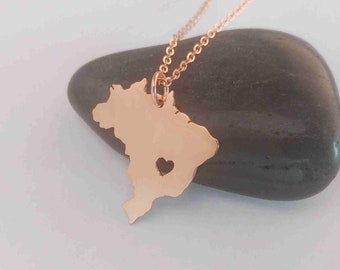 Custom Brazil Necklace Rose Gold,Brazil Charm Necklace, Brazil Map Necklace, Brazil Shaped Jewelry, Country Heart Pendant,Gift for Brazilian