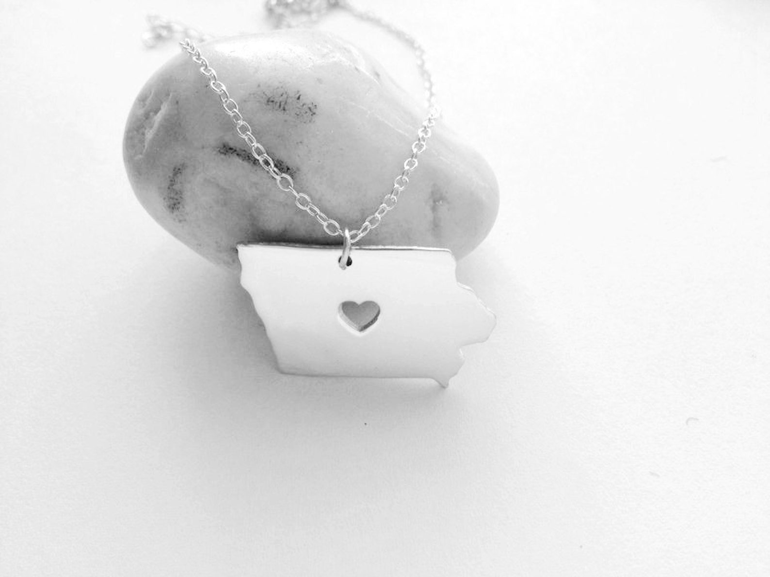 Iowa Charm Necklace White Gold Platedia State Shaped Etsy