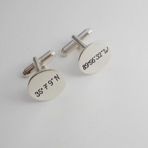 Latitude and Longitude Coordinates Cufflinks,Custom Sterling Silver Cuff Links,Engraved Coordinates Wedding Cufflinks,Father&#39;s Day Gift