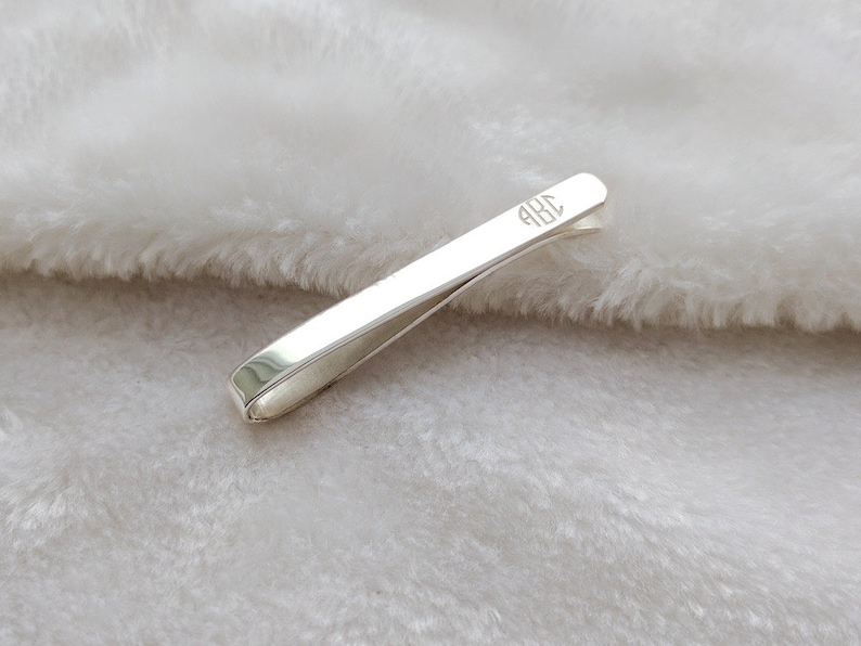 Custom Groomsmen Tie Clip, Monogram Tie Bar Clip Silver, Custom Wedding Tie Clip for Groom, Engraved Tie Clip, Tie Bar Personalized,Best Man image 1