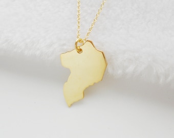 Uganda Necklace Gold ,Uganda Country Necklace, Any Country Necklace Available,Uganda Jewelry,Uganda Pendant,Africa Charm Necklace