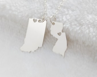 Silver Double State Necklace,Two State Necklace,Long Distance Love Gift,Any two states or Countries Necklace,Best Friendship Necklace
