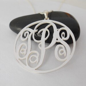 Cut out Monogram Necklace 1.75 inch,Silver Monogram Circle Necklace,Monogram Initial Necklace,Personalized Script Necklace
