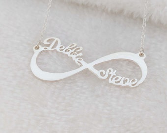 Silver Infinity Necklace,Infinity Name Necklace,Infinity Couple Name Necklace,Infinity Symbol Necklace,Two Name Necklace,Friendship Necklace