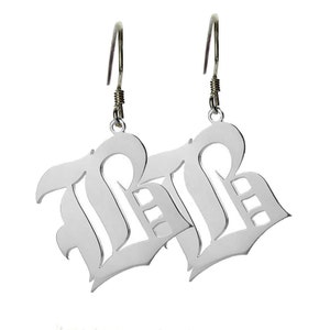 Old English Earrings Sterling Silver,Silver Drop Initials Earrings,Initial Dangle Earrings,1 Letter Initials Earrings,Monogram Earrings