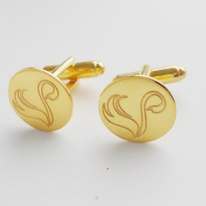 Schwan Manschettenknöpfe, personalisierte Hochzeit Manschettenknöpfe, Schwan gravierte Manschettenknöpfe, graviertes Logo Manschettenknöpfe, 18K Vergoldet auf silbernen runden Manschettenknöpfen