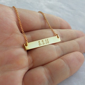 Dainty Bar Necklace,Gold Bar Necklace,Tiny Bar Necklace,Personalized Bar Necklace,Gold Bar Necklace,Wedding Date Necklace,Minimalist Jewelry