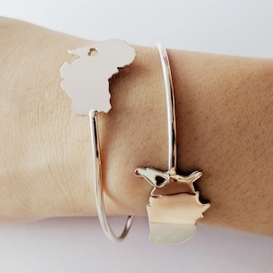 Silver Double States Bracelet,Sterling Silver Two State Bangle,Two Countries Bracelet,Two States Bracelet,Arm Band Bracelet,Best Friend Gift
