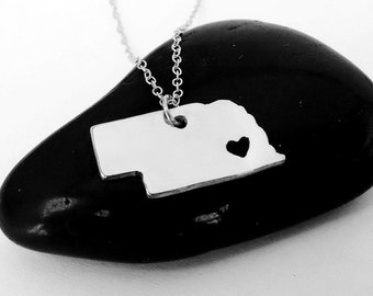 Nebraska Shaped Necklace Silver,Nebraska Charm State Necklace, NE State Pendant Jewelry,Nebraska Necklace With A Heart