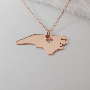 North Carolina State Necklace,Rose Gold Plated NC State Charm Necklace,North Carolina State Shaped Pendant,North Carolina State Pendant