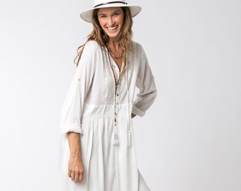 Long Sleeve White Dress, Bohemian Dress, Loose Dress, White Maxi Dress, Long White Dress, Bohemian Chic, Womens Dresses