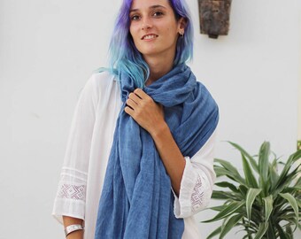 Blue Cotton Scarf, Long Scarf, Cotton Scarf Women, Scarf For Men, Blue Scarves, Royal Blue Scarf, Valentines Day Gift For Him, Gift For Her