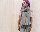 Grey Wool Scarf With Blue Stripe, Scarf Shawl, Fall Scarf, Lightweight Scarf, Womens Gift, Mens Gift, Soft Scarf