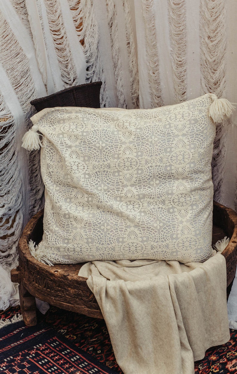 Boho Floor Cushion Cover With Tassel 24x24 Pillow Cover Etsy