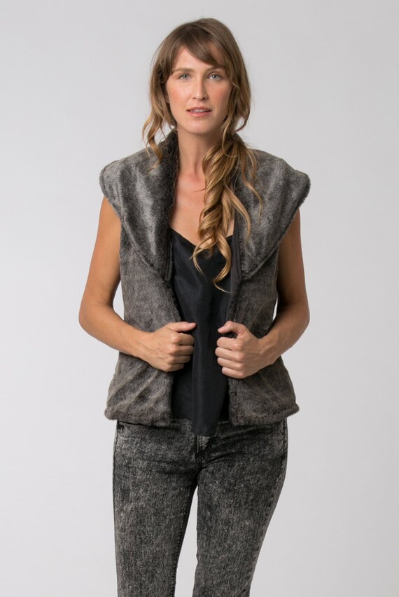 Grey Boho Womens Vest Faux Fur Vest Sleeveless Jacket Boho Etsy