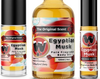 Huile de musc égyptien, pure et épaisse, à partir de 0,33 oz Roll On - Bouteille en verre de 4 oz par WagsMarket - Egyptian Musk Factory, LIVRAISON GRATUITE aux États-Unis.