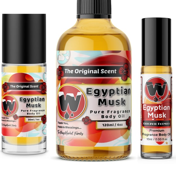 Huile de musc égyptien, pure et épaisse, à partir de 0,33 oz Roll On - Bouteille en verre de 4 oz par WagsMarket - Egyptian Musk Factory, LIVRAISON GRATUITE aux États-Unis.