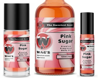 Pink Sugar Perfume Oil, 0.33oz Roll On - 4oz Glass Bottle, Pure Pink Sugar Fragrance Body Oil by WagsMarket